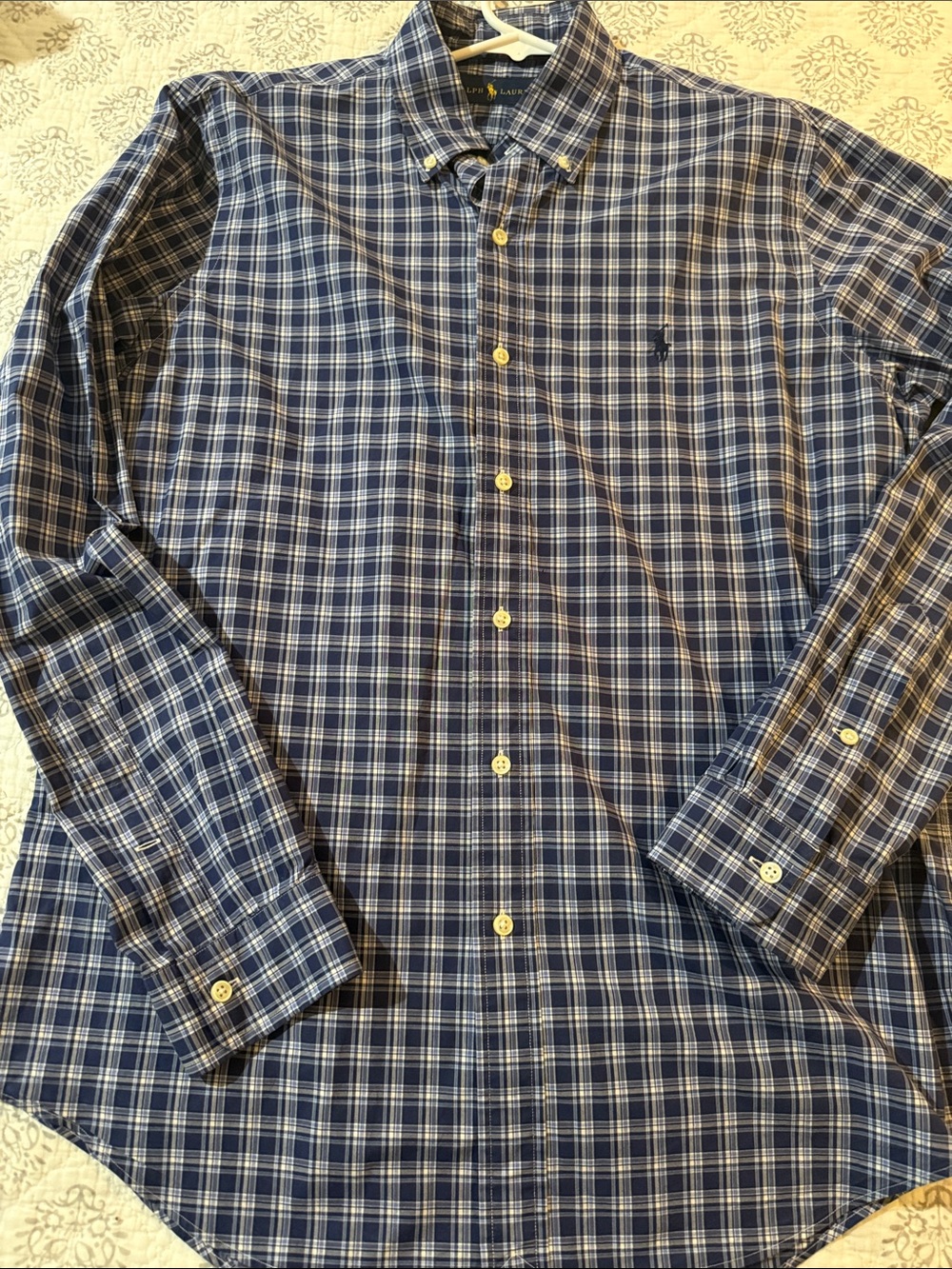 Ralph Lauren men’s medium Navy and White Plaid Button-Down Shirt